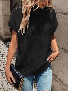 Foto 5 | Foto 5 | Chaleco Tipo Suéter Wdirara, Cuello Alto, Manga Corta, Punto Negro, Talla M, Para Mujer - Venta Internacional.