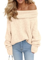 Jersey Saodimallsu Para Mujer, Tejido Holgado Con Hombros Descubiertos, Beige - Venta Internacional.