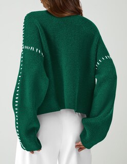 Foto 2 | Foto 2 | Jersey Prettygarden De Punto Grueso Para Mujer, Color Verde Oscuro, Talla S - Venta Internacional.