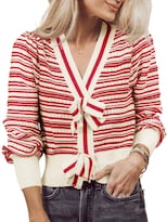 Suéter Saodimallsu A Rayas Con Cuello En V Corto Y Manga Abullonada Para Mujer - Venta Internacional.
