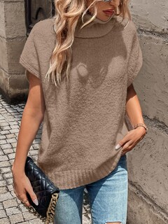 Foto 5 | Foto 5 | Chaleco Tipo Suéter Wdirara Para Mujer, Cuello Alto, Punto, Color Caqui - Venta Internacional.