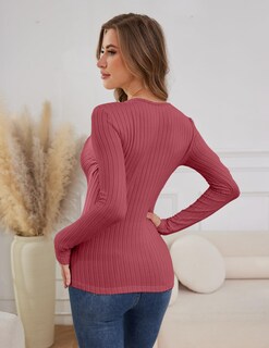 Foto 4 | Foto 4 | Jersey Wrolem Top De Punto De Manga Larga Con Cuello En V Profundo - Venta Internacional.