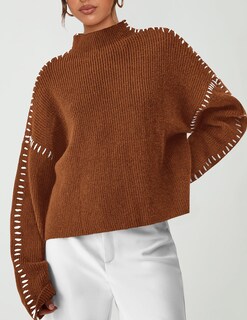 Foto 4 | Foto 4 | Jersey Prettygarden De Punto Grueso Con Cuello Alto Para Mujer, Color Caramelo - Venta Internacional.