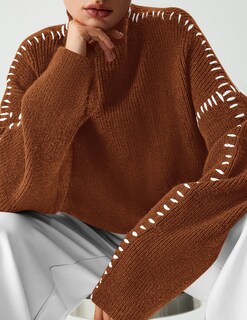 Foto 7 | Foto 7 | Jersey Prettygarden De Punto Grueso Con Cuello Alto Para Mujer, Color Caramelo - Venta Internacional.