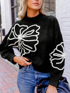 Foto 3 | Foto 3 | Jersey Cupshe Para Mujer, Manga Larga, Cuello Alto, Estampado Floral, Negro - Venta Internacional.
