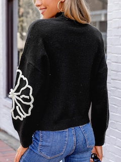 Foto 6 | Foto 6 | Jersey Cupshe Para Mujer, Manga Larga, Cuello Alto, Estampado Floral, Negro - Venta Internacional.