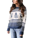 Jersey Navideño Exlura Con Estampado De Renos Azul Para Mujer - Venta Internacional.