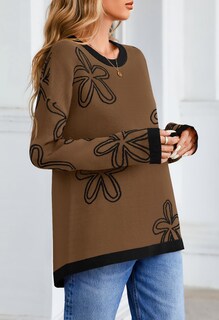 Foto 2 | Foto 2 | Jersey Merokeety Para Mujer 2024, Otoño-invierno, Sobredimensionado, Marrón - Venta Internacional.