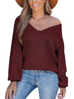 Foto 1 | Foto 1 | Jersey Cupshe Para Mujer, Cuello En V, Manga Larga, Lazo, Gran Tamaño, Rojo - Venta Internacional.