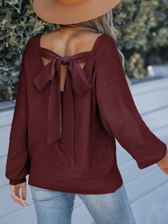 Foto 2 | Foto 2 | Jersey Cupshe Para Mujer, Cuello En V, Manga Larga, Lazo, Gran Tamaño, Rojo - Venta Internacional.
