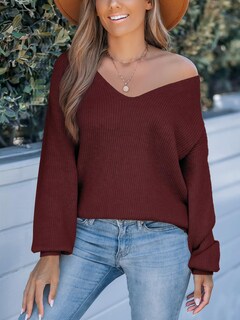 Foto 5 | Foto 5 | Jersey Cupshe Para Mujer, Cuello En V, Manga Larga, Lazo, Gran Tamaño, Rojo - Venta Internacional.