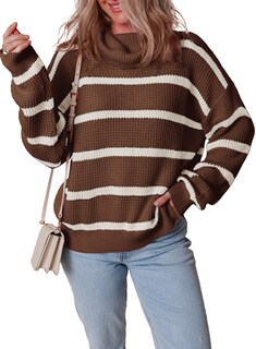 Foto 1 | Foto 1 | Jersey Dokotoo Para Mujer, Manga Larga, Cuello Alto, A Rayas, Marrón - Venta Internacional.