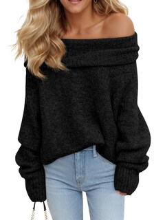 Foto 1 | Foto 1 | Jersey Saodimallsu De Punto Holgado Con Hombros Descubiertos Para Mujer, Negro - Venta Internacional.