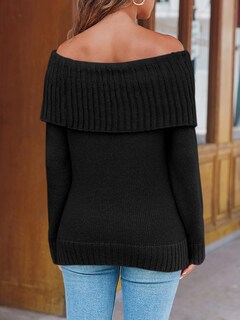 Foto 5 | Foto 5 | Jersey Saodimallsu De Punto Holgado Con Hombros Descubiertos Para Mujer, Negro - Venta Internacional.