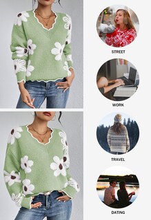 Foto 5 | Foto 5 | Jersey Pink Queen Para Mujer, Manga Larga, Cuello En V, Color Verde Claro S - Venta Internacional.