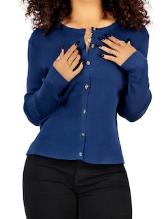 Foto 1 | Foto 1 | Suéter Para Mujer De Manga Larga Con Botones A Juego Sweater Dama De Punto Abrigo Suéteres Suet-1037 Azul Marino Jersey Ligero