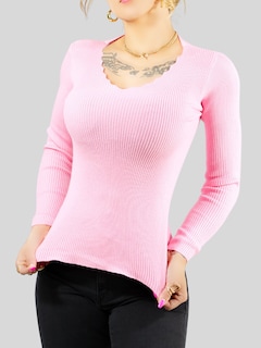 Foto 4 | Foto 4 | Suéter para Mujer Cuello V Canalé Rosa Claro