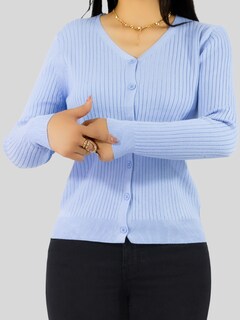 Foto 6 | Foto 6 | Suéter Para Mujer De Manga Larga Con Botones A Juego Sweater Dama De Punto Abrigo Suéteres Suet-1043 Azul Claro Jersey Ligero