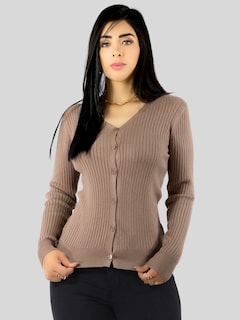 Foto 4 | Foto 4 | Suéter Para Mujer De Manga Larga Con Botones A Juego Sweater Dama De Punto Abrigo Suéteres Suet-1043 Café Claro Jersey Ligero