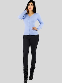 Foto 2 | Foto 2 | Suéter Para Mujer De Manga Larga Con Botones A Juego Sweater Dama De Punto Abrigo Suéteres Suet-1043 Azul Claro Jersey Ligero
