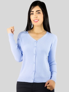 Foto 4 | Foto 4 | Suéter Para Mujer De Manga Larga Con Botones A Juego Sweater Dama De Punto Abrigo Suéteres Suet-1043 Azul Claro Jersey Ligero