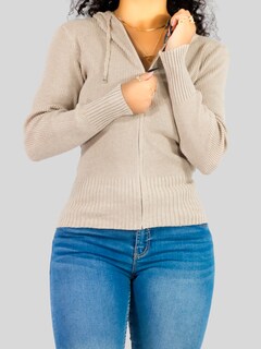 Foto 6 | Foto 6 | Suéter Cárdigan De Manga Larga Cuello Suet-1040 Beige Cierre Y Capucha