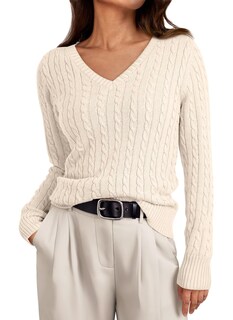 Foto 1 | Foto 1 | Jersey Lillusory De Punto Trenzado Con Cuello En V Para Mujer, Color Crema, Talla M - Venta Internacional.
