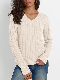 Foto 2 | Foto 2 | Jersey Lillusory De Punto Trenzado Con Cuello En V Para Mujer, Color Crema, Talla M - Venta Internacional.