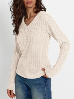 Foto 3 | Foto 3 | Jersey Lillusory De Punto Trenzado Con Cuello En V Para Mujer, Color Crema, Talla M - Venta Internacional.