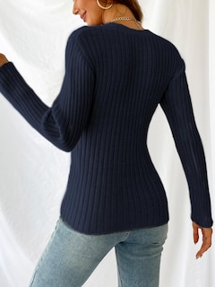 Foto 5 | Foto 5 | Jersey Cupshe Para Mujer, Cuello En V, Manga Larga, Tejido Trenzado, Azul Marino - Venta Internacional.