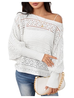 Foto 1 | Foto 1 | Jersey Verdusa De Ganchillo Con Mangas Tipo Dolman Y Cuello Barco, Blanco - Venta Internacional.