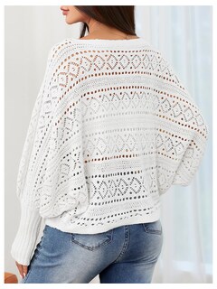 Foto 2 | Foto 2 | Jersey Verdusa De Ganchillo Con Mangas Tipo Dolman Y Cuello Barco, Blanco - Venta Internacional.