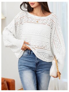 Foto 5 | Foto 5 | Jersey Verdusa De Ganchillo Con Mangas Tipo Dolman Y Cuello Barco, Blanco - Venta Internacional.