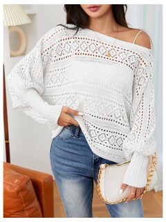 Foto 6 | Foto 6 | Jersey Verdusa De Ganchillo Con Mangas Tipo Dolman Y Cuello Barco, Blanco - Venta Internacional.