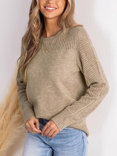 Foto 5 | Foto 5 | Jersey Cupshe Para Mujer, Manga Larga, Cuello Redondo, Otoño 2024, Caqui - Venta Internacional.
