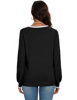 Foto 5 | Foto 5 | Jersey Lomon Para Mujer, Cuello En V, Manga Larga, Tejido, Casual, Negro - Venta Internacional.