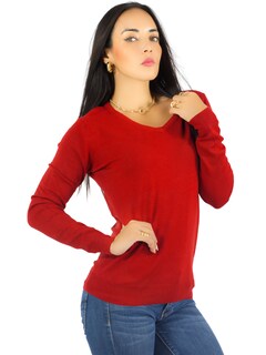 Foto 1 | Foto 1 | Suéter Para Mujer De Manga Larga Con Cuello En V Unitalla Sweater Dama De Punto Suet-1003 Rojo Casual Formal