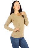 Suéter Para Mujer De Manga Larga Con Cuello En V Unitalla Sweater Dama De Punto Suet-1003 Cafe Casual Formal