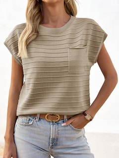 Foto 2 | Foto 2 | Summer Tops Saodimallsu Suéter De Punto Con Manga Corta Para Mujer, Color Caqui - Venta Internacional.
