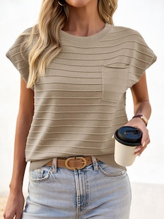 Foto 3 | Foto 3 | Summer Tops Saodimallsu Suéter De Punto Con Manga Corta Para Mujer, Color Caqui - Venta Internacional.