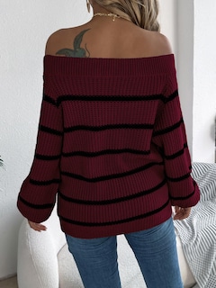 Foto 5 | Foto 5 | Jersey Zaful Tejido Con Hombros Descubiertos Y Manga Larga, Color Rojo Vino, Para Mujer - Venta Internacional.