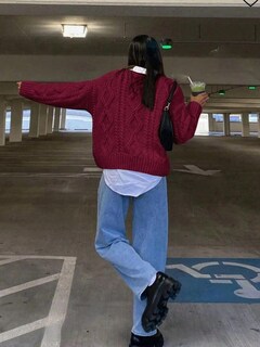 Foto 6 | Foto 6 | Jersey Zaful Cable Knit Para Mujer, Color Rojo Vino, Talla S - Venta Internacional.