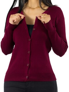 Foto 1 | Foto 1 | Suéter Para Mujer De Manga Larga Con Botones A Juego Sweater Dama De Punto Abrigo Suéteres Suet-1043 Vino Jersey Ligero