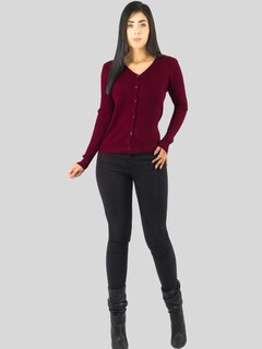 Foto 2 | Foto 2 | Suéter Para Mujer De Manga Larga Con Botones A Juego Sweater Dama De Punto Abrigo Suéteres Suet-1043 Vino Jersey Ligero
