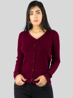 Foto 4 | Foto 4 | Suéter Para Mujer De Manga Larga Con Botones A Juego Sweater Dama De Punto Abrigo Suéteres Suet-1043 Vino Jersey Ligero