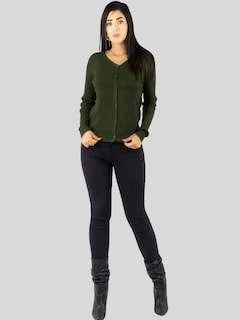 Foto 2 | Foto 2 | Suéter Para Mujer De Manga Larga Con Botones A Juego Sweater Dama De Punto Abrigo Suéteres Suet-1043 Verde Militar Jersey Ligero