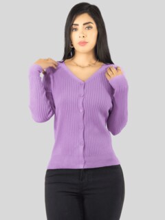 Foto 4 | Foto 4 | Suéter Para Mujer De Manga Larga Con Botones A Juego Sweater Dama De Punto Abrigo Suéteres Suet-1043 Lila Jersey Ligero