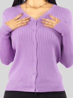 Foto 5 | Foto 5 | Suéter Para Mujer De Manga Larga Con Botones A Juego Sweater Dama De Punto Abrigo Suéteres Suet-1043 Lila Jersey Ligero