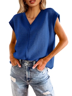Foto 1 | Foto 1 | Sudadera Saodimallsu De Verano Con Manga Corta Y Cuello En V, Azul Marino, Para Mujer - Venta Internacional.