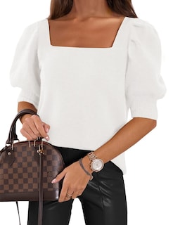 Foto 1 | Foto 1 | Jersey Goranbon Puff De Manga Corta Para Mujer, Color Blanco Brillante - Venta Internacional.